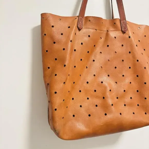 Madewell Bag Womens Size Medium Brown Leather Tote Perforated Transport Shoulder - Picture 3 of 11